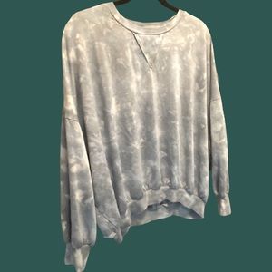 YFB Young, Fabulous & Broke Dolman Sleeved Grey and White Tie Dye Sweatshirt